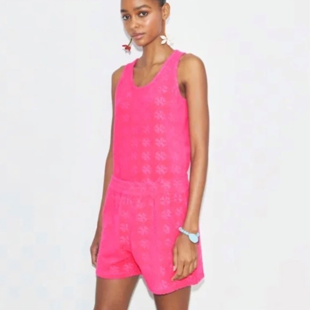 New Tory Burch Logo Jacquard Terry Tank - Bold Pink – Size S